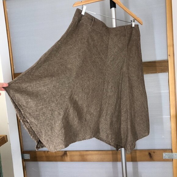 Chapter ONE Linen Cotton Brown Zig-Zag Hem A-Line Skirt Sz 12 - Picture 2 of 9